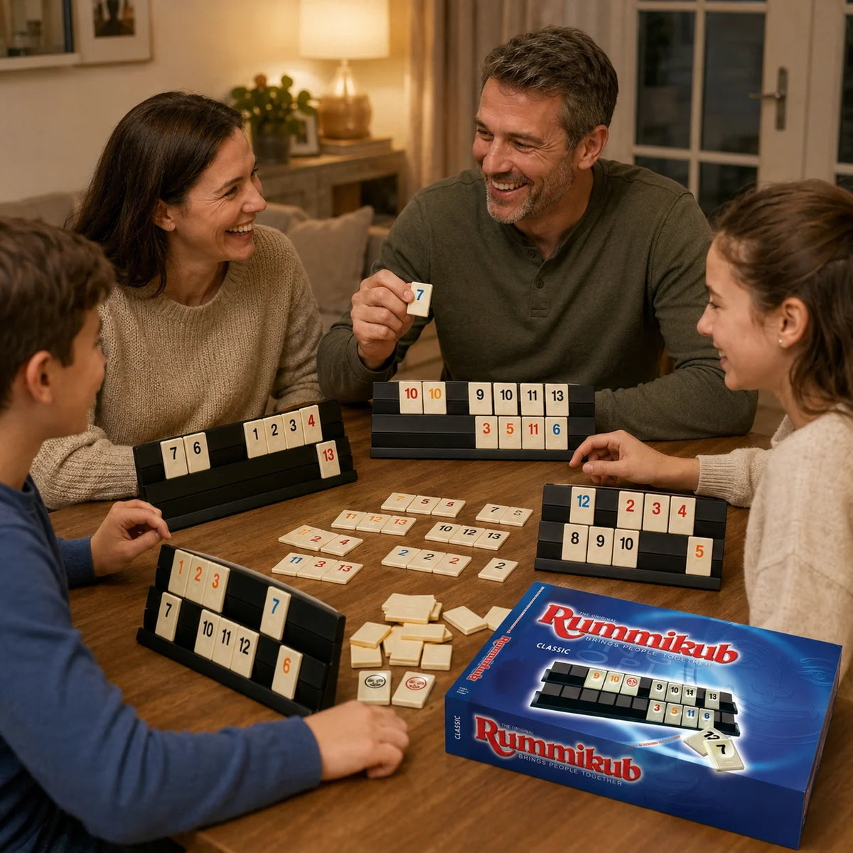Rummikub Classic Number Tile Strategy Board Game with Black Racks Family Party Kids Adults English Version