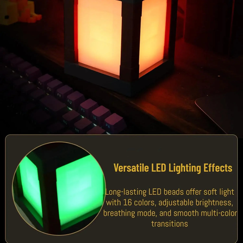 Pixel Lantern Night Light - 16-Color RGB Remote Control, USB Rechargeable Design, Ideal for Bedroom, Game Room Wall or Table Mou