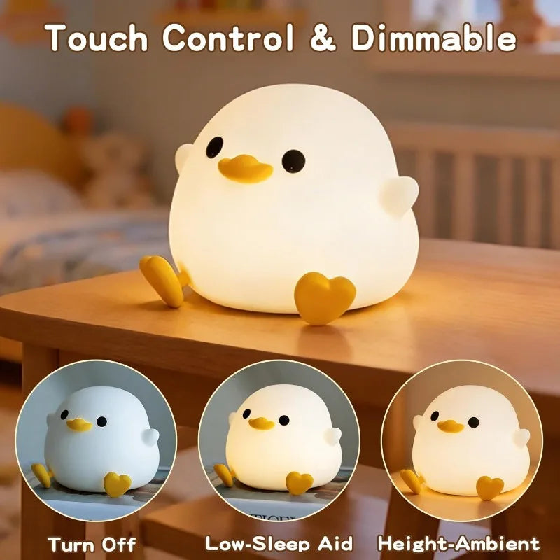 Cute Dodo Duck Lamp Squishy Silicone Dimmable Bedside Light Rechargeable Touch Nightlight for Boys Girls Room Decor