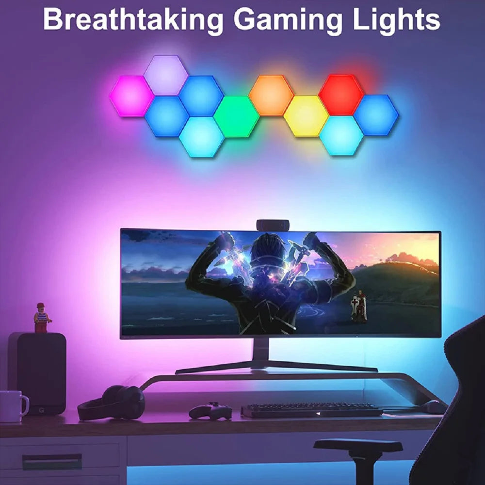 RGB Intelligent Hexagonal Wall Lamp Color-Changing Night Light DYI Shape Music Rhythm APP Control for Game Room Bedroom Decor