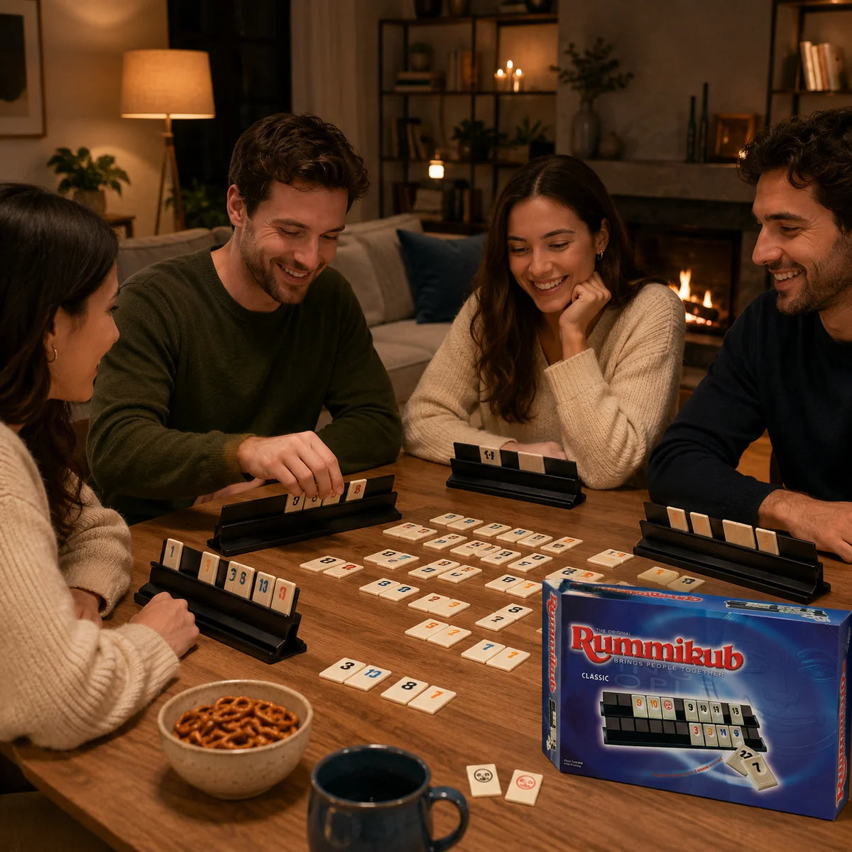 Rummikub Classic Number Tile Strategy Board Game with Black Racks Family Party Kids Adults English Version