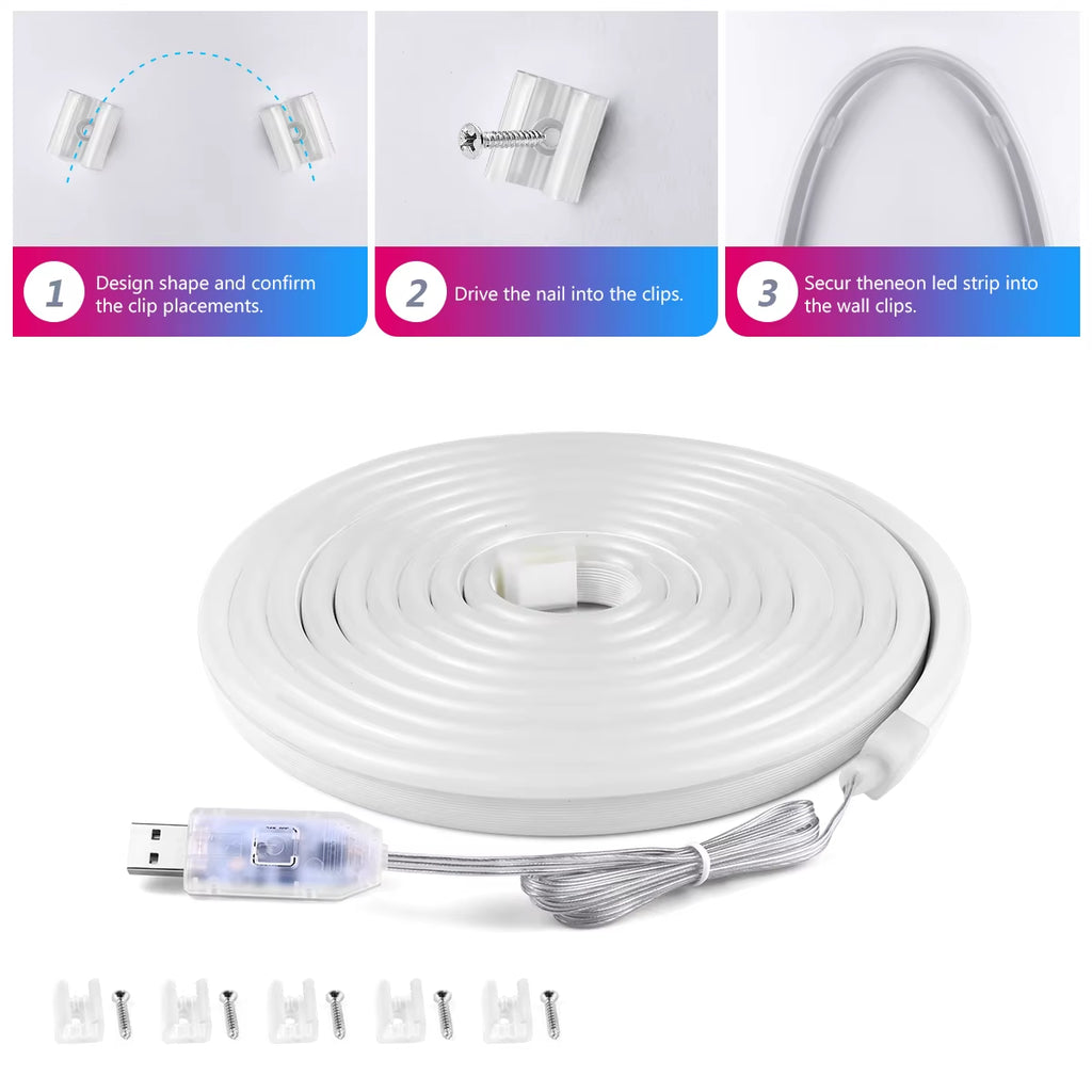 2/3/5/10M Smart APP Control RGBIC Neon LED Strip Light, Music Sync, USB 5V Waterproof Light Rope for Bedroom Gaming Room Decor