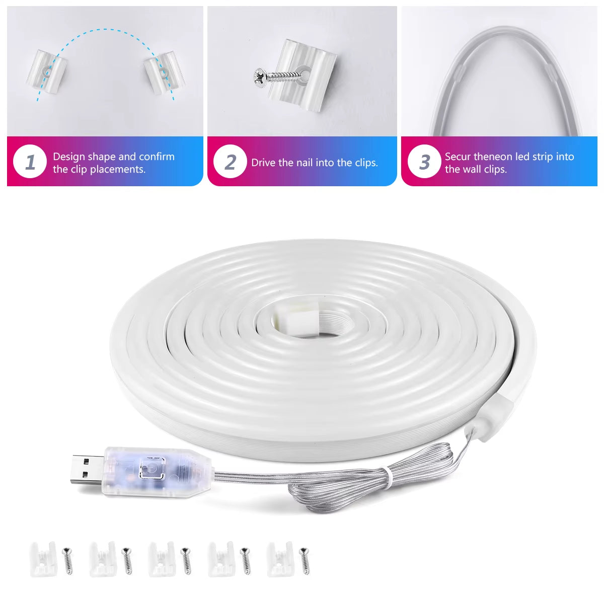 2/3/5/10M Smart APP Control RGBIC Neon LED Strip Light, Music Sync, USB 5V Waterproof Light Rope for Bedroom Gaming Room Decor