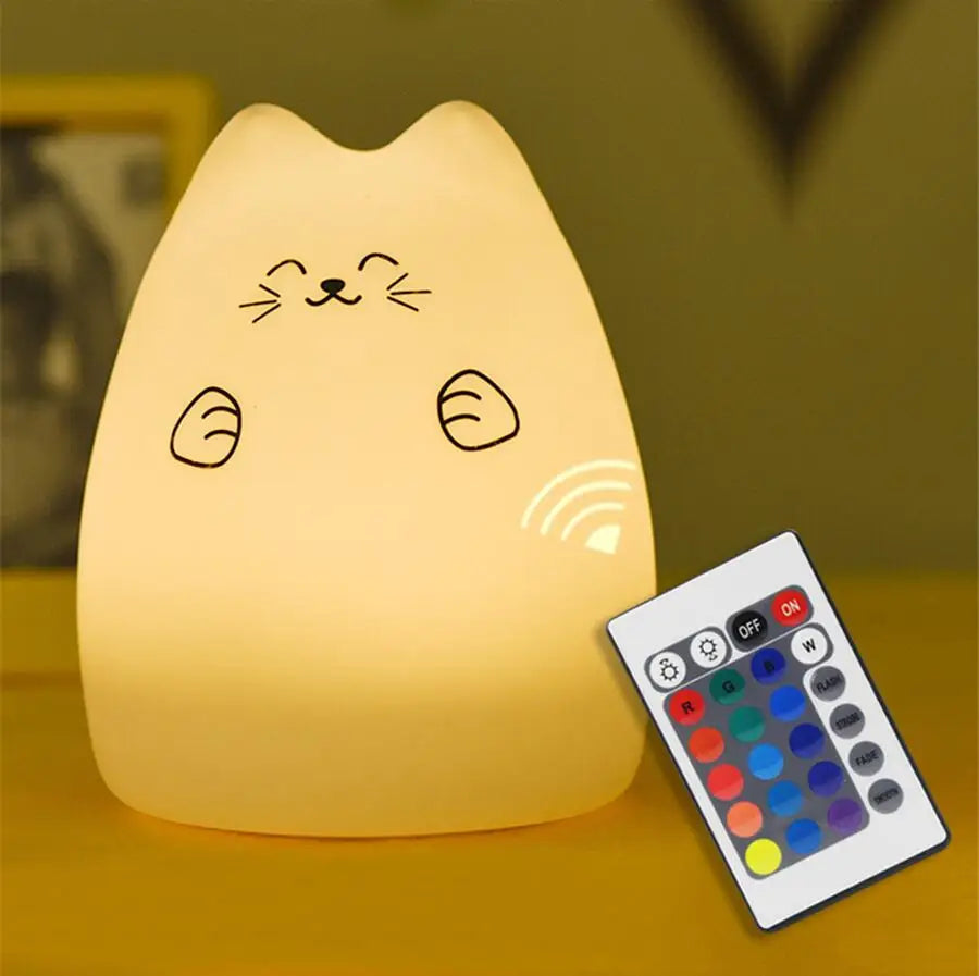 Colorful LED Night Light Animal Cute Cat Silicone Soft Breathing Cartoon Baby Nursery Lamp for Children Kid Gift Dropship