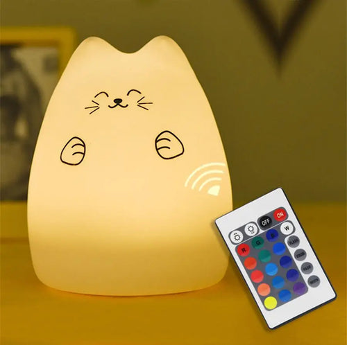 Colorful LED Night Light Animal Cute Cat Silicone Soft Breathing Cartoon Baby Nursery Lamp for Children Kid Gift Dropship