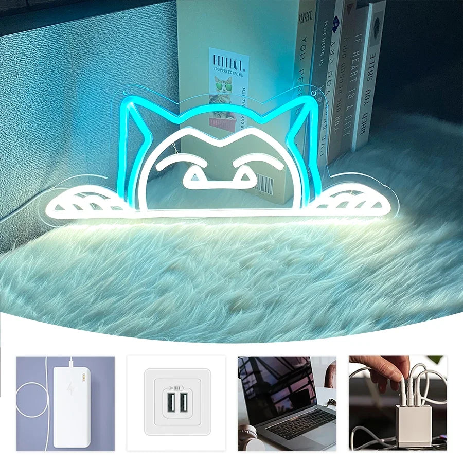 Cartoon Led Neon Lights, Cute Animals Blue Room Decoration Gifts, Used for Wall Decoration, Unique Night Lights, Christmas Gifts