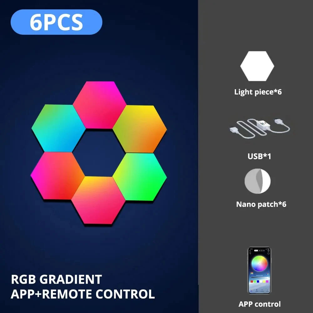 RGB Intelligent Hexagonal Wall Lamp Color-Changing Night Light DYI Shape Music Rhythm APP Control for Game Room Bedroom Decor