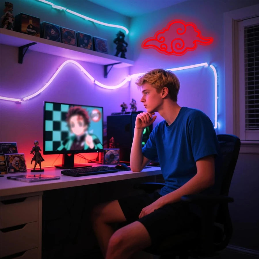 Anime Neon Sign,Led Cloud Neon Lights for Wall Decor,Usb Night Light for Teen Boys Room,Bedroom,Game Room,Man Cave,Party Decor