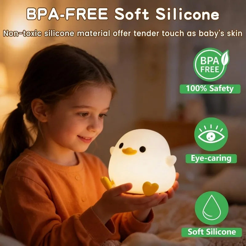 Cute Dodo Duck Lamp Squishy Silicone Dimmable Bedside Light Rechargeable Touch Nightlight for Boys Girls Room Decor