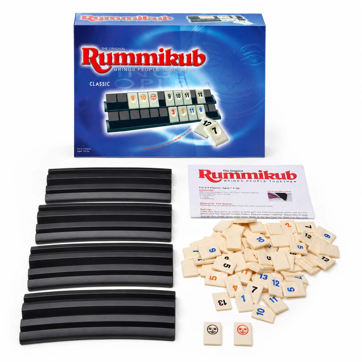 Rummikub Classic Number Tile Strategy Board Game with Black Racks Family Party Kids Adults English Version