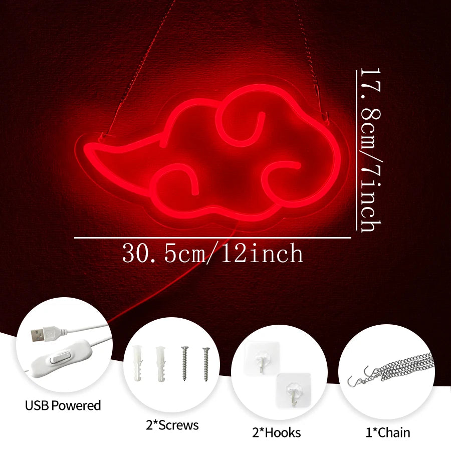 Anime Neon Sign,Led Cloud Neon Lights for Wall Decor,Usb Night Light for Teen Boys Room,Bedroom,Game Room,Man Cave,Party Decor