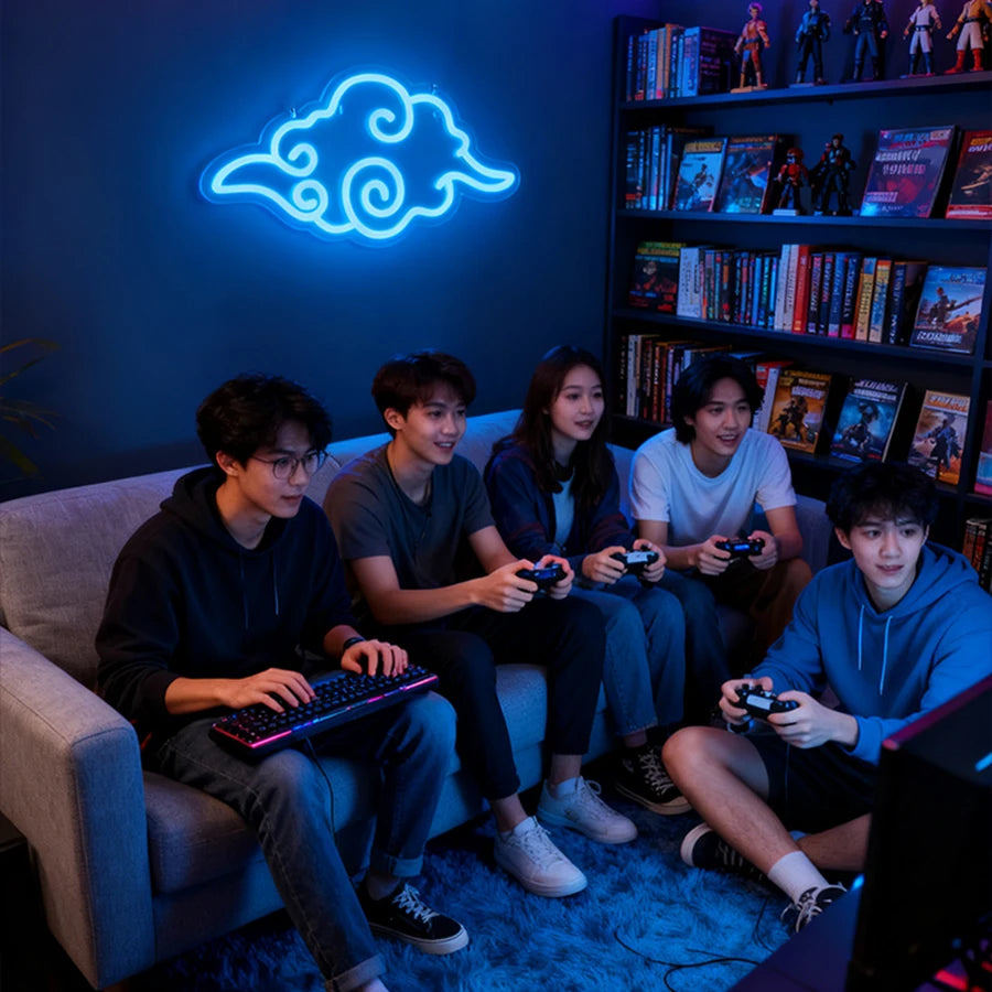 Anime Neon Sign,Led Cloud Neon Lights for Wall Decor,Usb Night Light for Teen Boys Room,Bedroom,Game Room,Man Cave,Party Decor