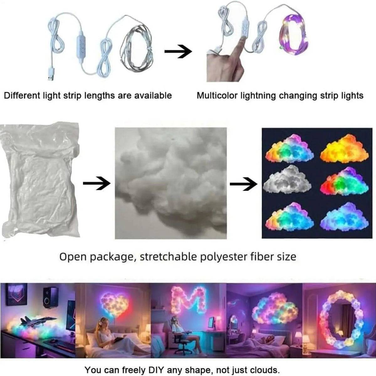 3D LED Thunder Cloud Lamp USB Powered Music Rhythm Night Light for Bedroom Desktop Gaming Room Decor Mood Lighting Gift