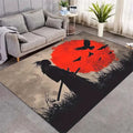Red Sun Crow and Japanese Samurai Carpet in Ink Painting Mat for Living Room Bedroom Porch Office Coffee Table Home Decorative