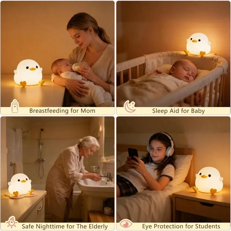 Cute Dodo Duck Lamp Squishy Silicone Dimmable Bedside Light Rechargeable Touch Nightlight for Boys Girls Room Decor
