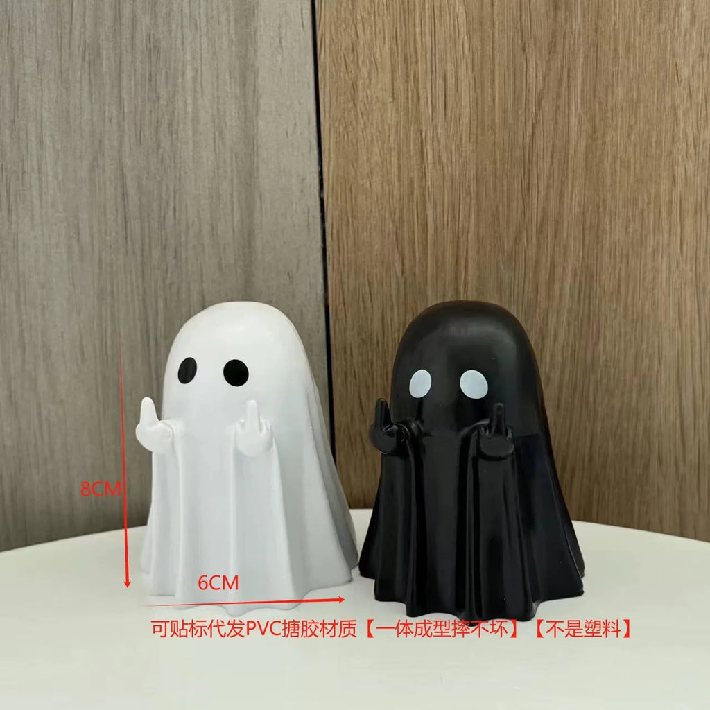 Cute Middle Finger Ghost Statue, Small Halloween Decor for Home, Centerpiece for Coffee Table, Adorable Horror Figure