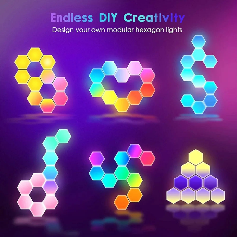 RGB Intelligent Hexagonal Wall Lamp Color-Changing Night Light DYI Shape Music Rhythm APP Control for Game Room Bedroom Decor