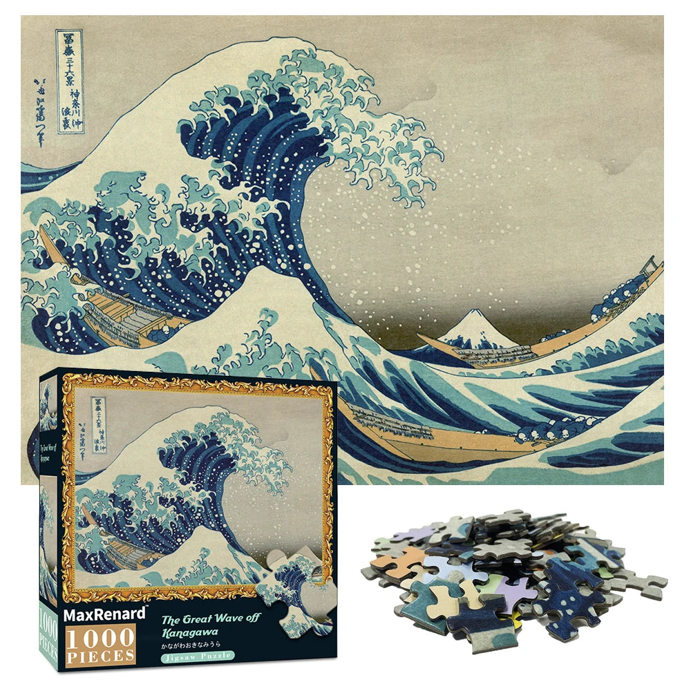 Adults 1000 Piece Difficult Jigsaw Puzzles 50*70Cm the Great Wave off Kanagawa Environmental Theme Series